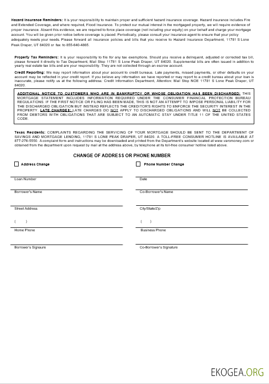 Relevé hypothécaire de la banque USA Varo aux formats Word et PDF 3